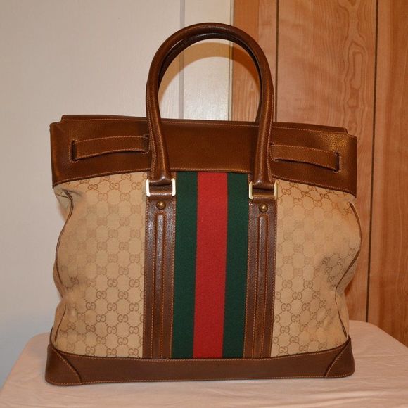 Rare Gucci Brown GG Canvas Web Travel Tote - Picture 2 of 8
